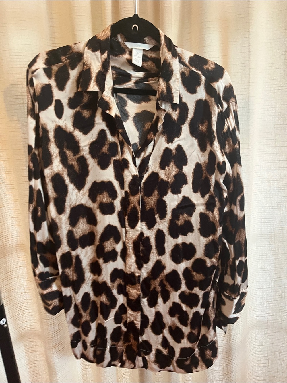 H&M Leopard Print Button-Down Shirt in Brown and Black